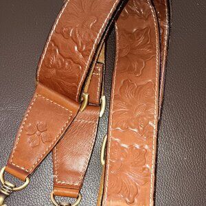 Patricia Nash Embossed Wide Adjustable Shoulder Strap in Golden Brown